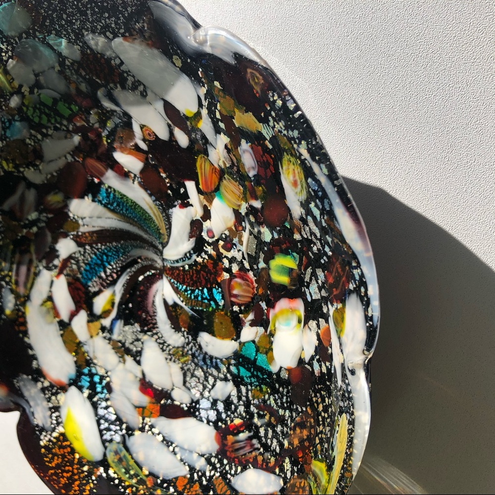 VINTAGE Murano Black Art Glass Tutti Frutti Bowl - Picture 5 of 13